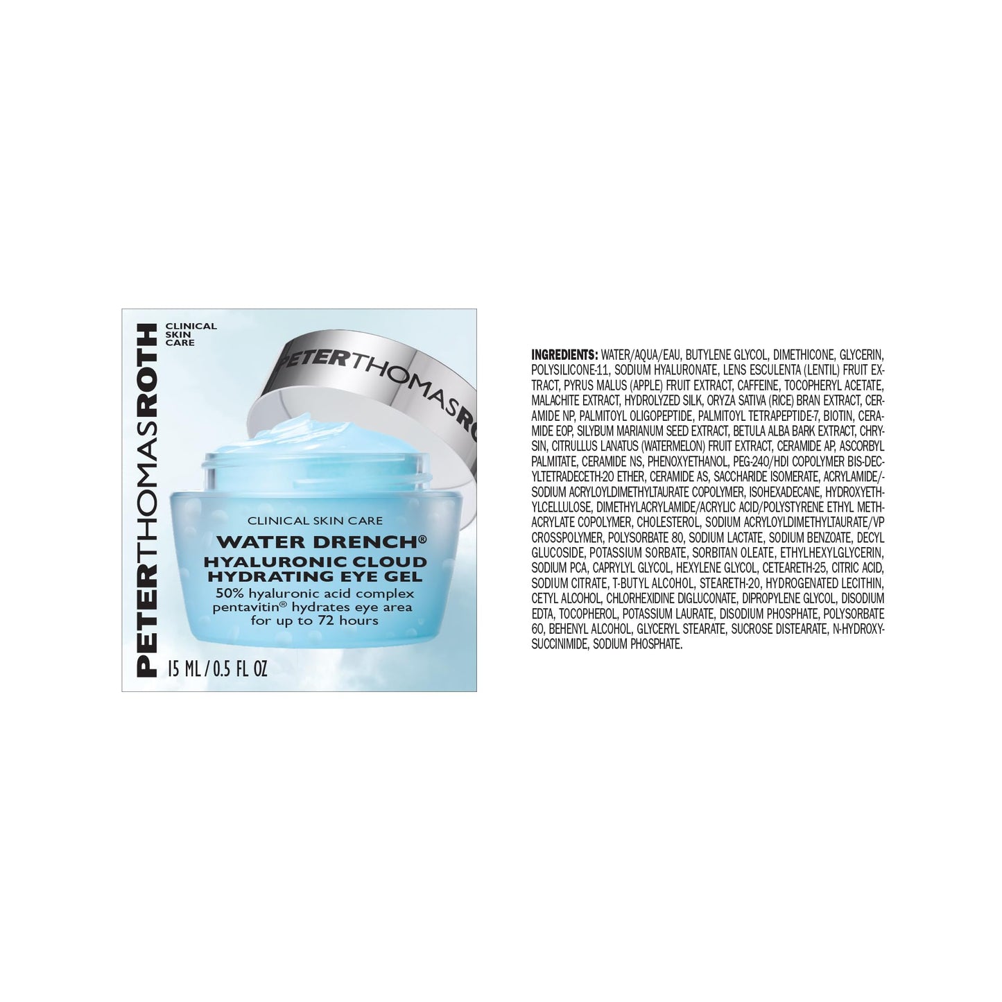 Peter Thomas Roth | Water Drench® Hyaluronic Cloud Hydrating Eye Gel | Hyaluronic Acid Gel With Caffeine, for Fine Lines, Wrinkles, Under-Eye Puffiness and Dark Circles