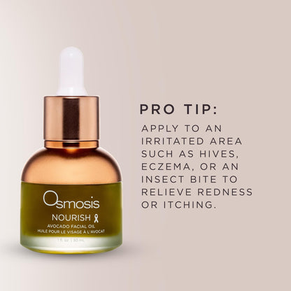 OSMOSIS NOURISH Organic Avocado Facial Oil, Cold Pressed, Aging, Pigmented, Sensitive, Dry, Irritated, Oily, Blemish-Prone Skin, 1 Fl Oz