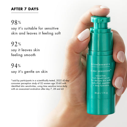 Bioelements Time Sensitive - 1 fl oz - Retinol-Free, Multi-Benefit Serum - Targets Premature Aging - For Sensitive Skin - Vegan, Gluten Free