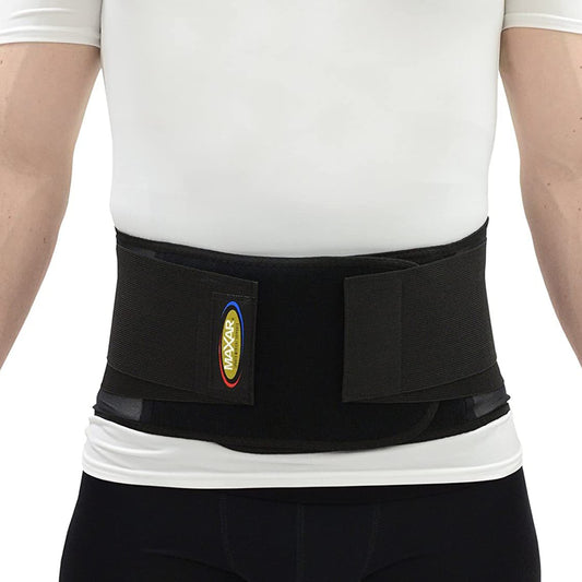 MAXAR Economy Work Belt, Industrial Lumbosacral Support, 8" Wide Adjustable Back Brace, Breathable Mesh Design with Double Pull, Black (Small)