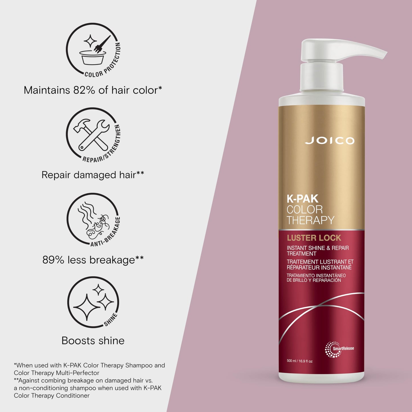 Joico K-PAK Color Therapy Luster Lock Instant Shine & Repair Treatment | For Color-Treated Hair | Boost Color Vibrancy | Repair Breakage | With Keratin & Argan Oil