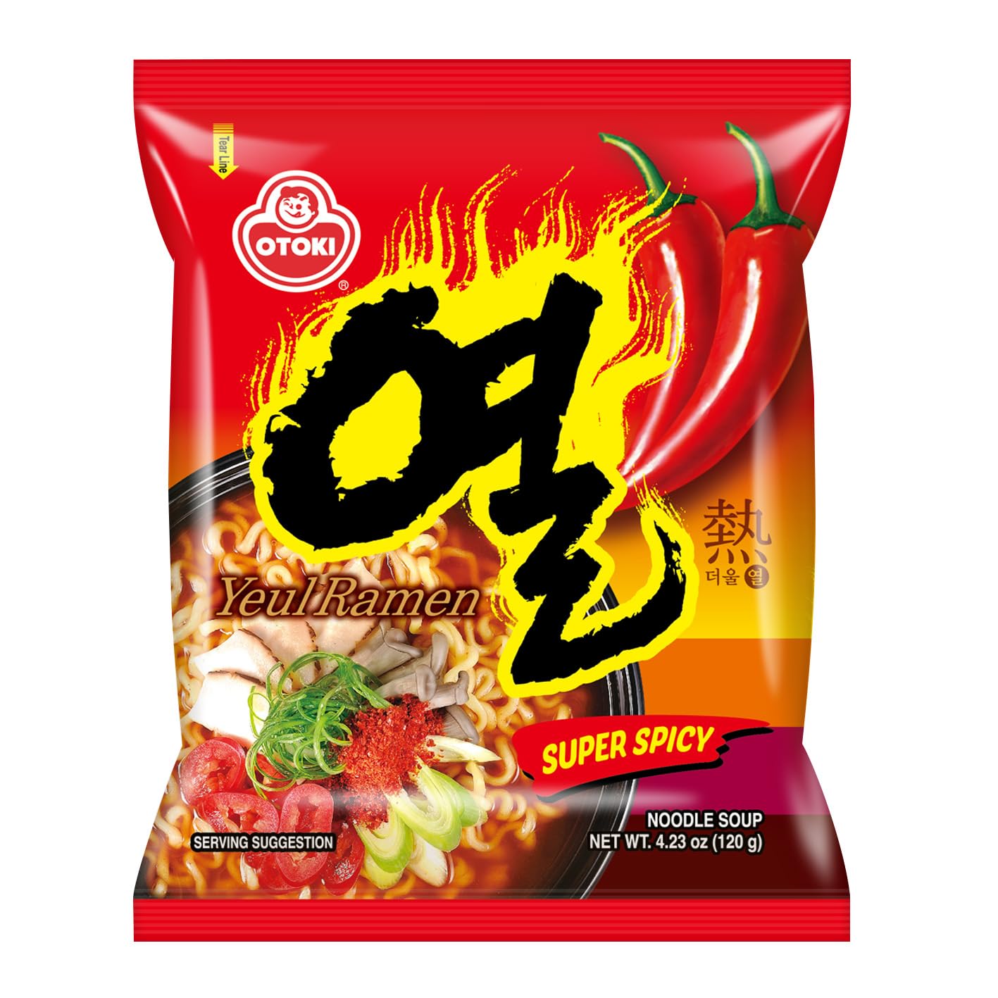 OTOKI YEUL Ramen, Super Spicy Korean Instant Noodles, Extreme Hot & Savory Broth, Chewy Noodles, 4.23 oz (Pack of 5)