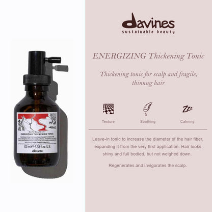 Davines Naturaltech Energizing Thickening Tonic, Stimulating & Fortifying for Thinning Hair & Hair Loss - With Caffeine Phytoceuticals - Instantly Thickens Hair Fiber, Travel Size, 3.38 Fl Oz