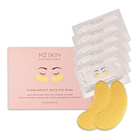 MZ SKIN Hydra-Bright Gold Eye Mask - Collagen-Infused Hydrogel Treatment for Puffiness, Dark Circles and Fine Lines, With Niacinamide, Hyaluronic Acid & Gold Nano Particles, Fragrance Free