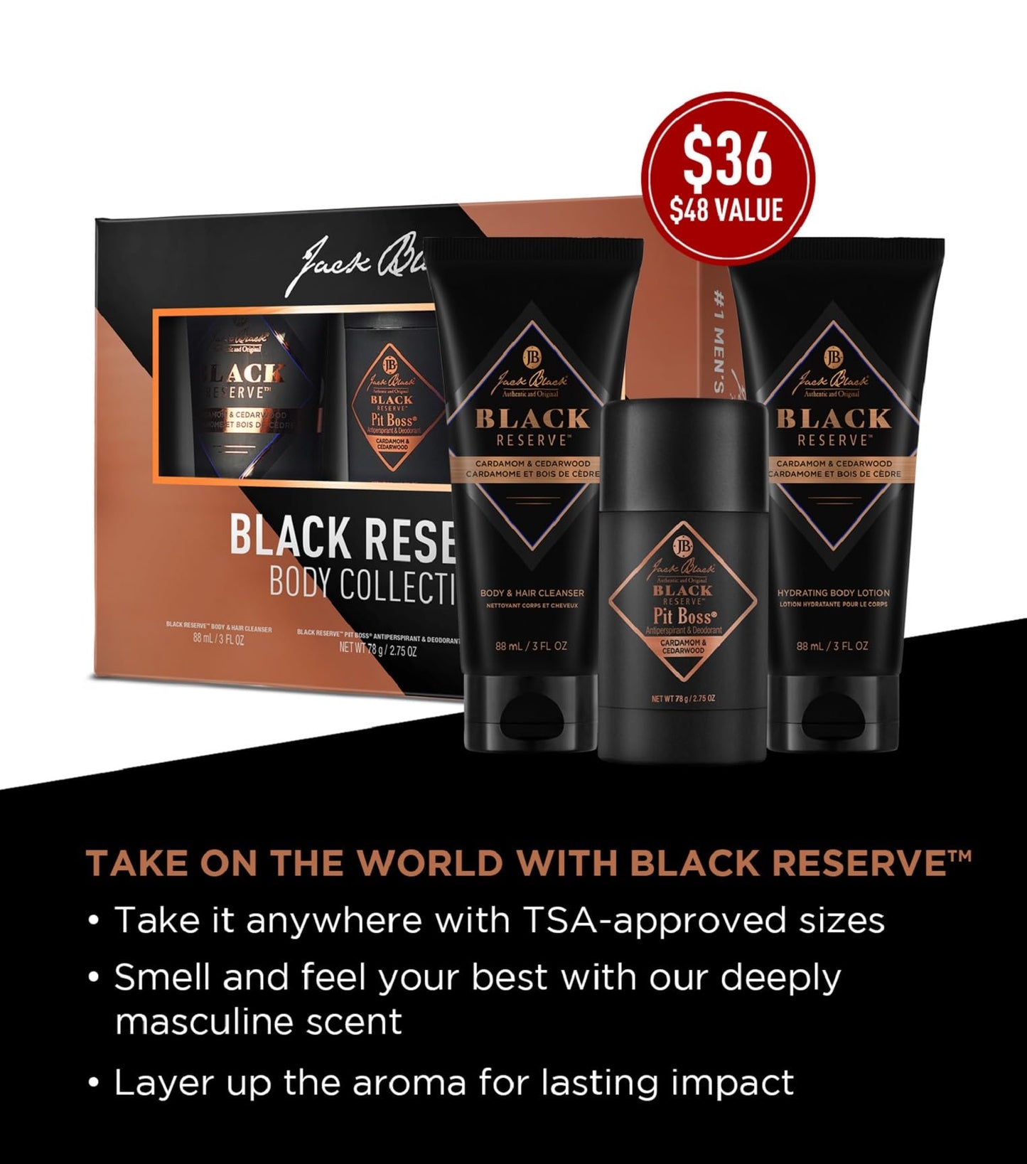 Jack Black Body Collection Set for Men - Mens Body Wash, Pit Boss Men's Deodorant, Body Lotion, Grooming Kit