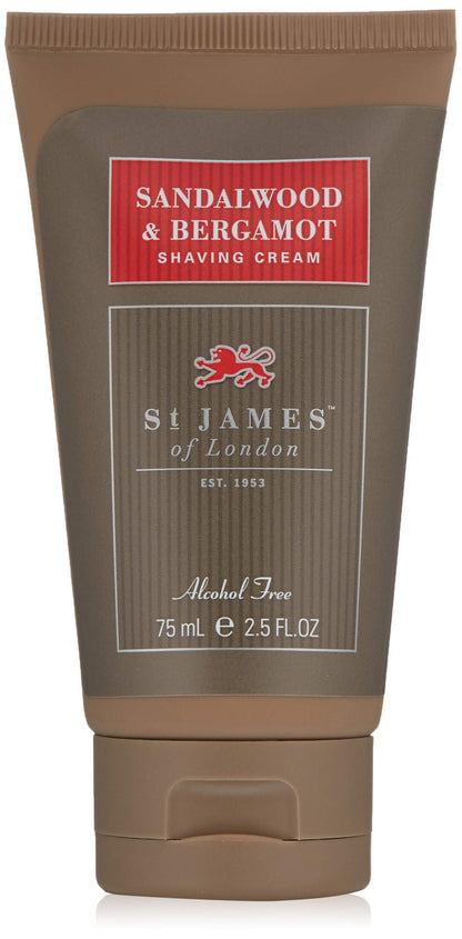 St James of London 100% all-natural Sandalwood & Bergamot Shave Cream Travel Tube