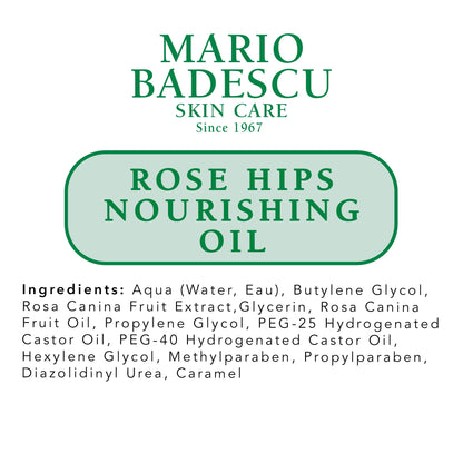Mario Badescu Rose Hips Nourishing Oil/Serum for Combination, Dry and Sensitive Skin Facial Oil that Moisturizes & Smoothes Formulated with Rosehip Extract & Castor Oil 1 FL OZ (Pack of 1)