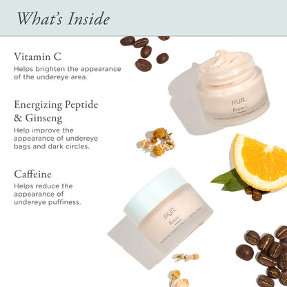 PÜR MINERALS Rescue C Brightening Vitamin C & Peptide Eye Cream, Vitamin C, Caffeine, Peptide, 0.5 oz