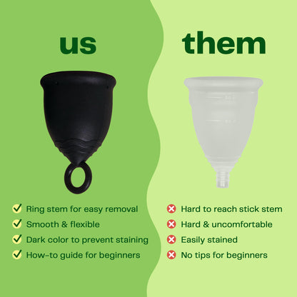 Viv for Your V Large Premium Menstrual Cups for Heavy Flow, Pull Tab Ring Stem Easy Removal, Soft Tampon Alternative, Comfortable 12 Hour Wear, Medical-Grade Silicone Reusable Period Cup