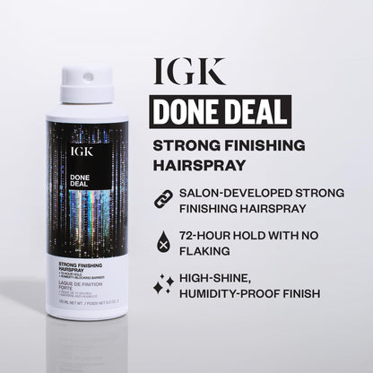 IGK Done Deal Strong Hold Finishing Hairspray – Long-Lasting, Humidity-Resistant, Brushable, Firm Control for All Hair Types, 5 oz