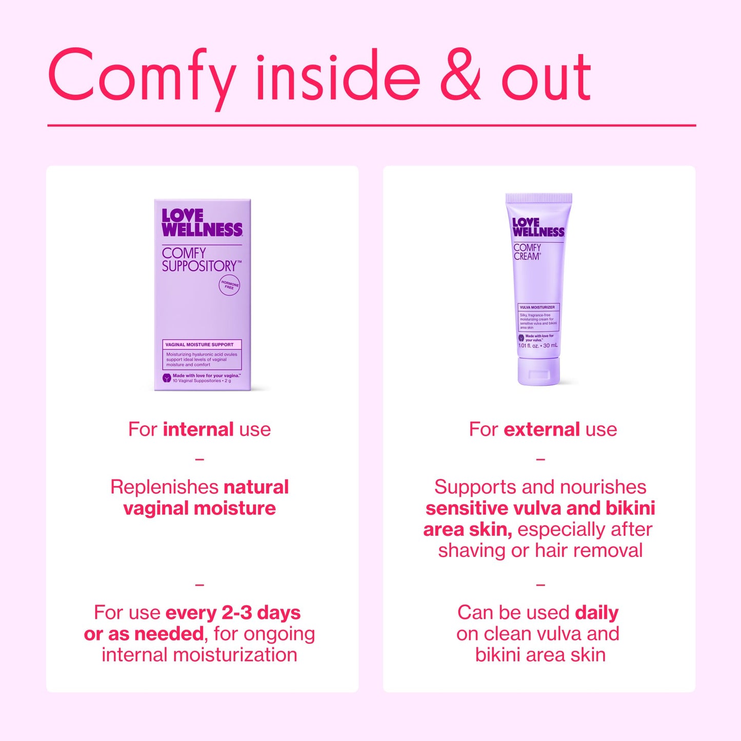 Love Wellness Comfy Suppository | Vaginal Moisture Suppository | Hormone-Free with Hyaluronic Acid & Tremella Mushroom for Vaginal Dryness Support | 10 Count