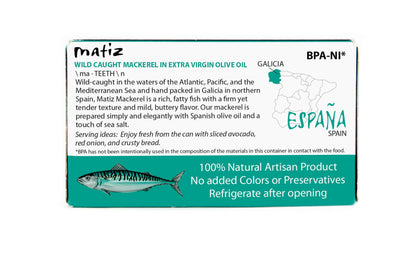 Matiz Mackerel in Extra Virgin Olive Oil | 3 Ounces | Spanish Natural Artisan Wild Caught Fish (12 Pack)