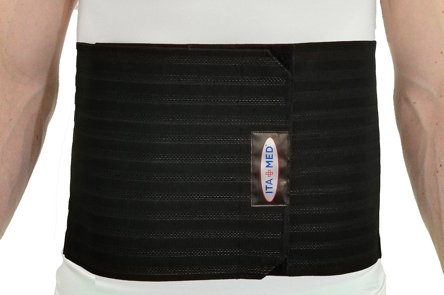ITA-MED Men's Breathable Elastic Abdominal Binder for Post-Surgery Recovery & Umbilical Hernia Support, 9” Wide, Body-Shaping Effect, Made in USA, Black (Large)