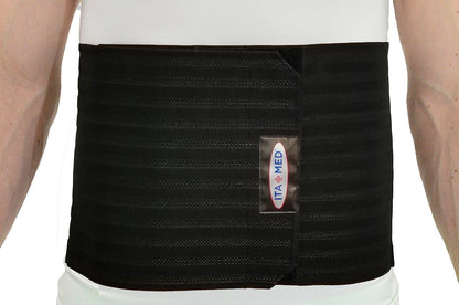 ITA-MED Men's Breathable Elastic Abdominal Binder for Post-Surgery Recovery & Umbilical Hernia Support, 9” Wide, Body-Shaping Effect, Made in USA, Black (Large)