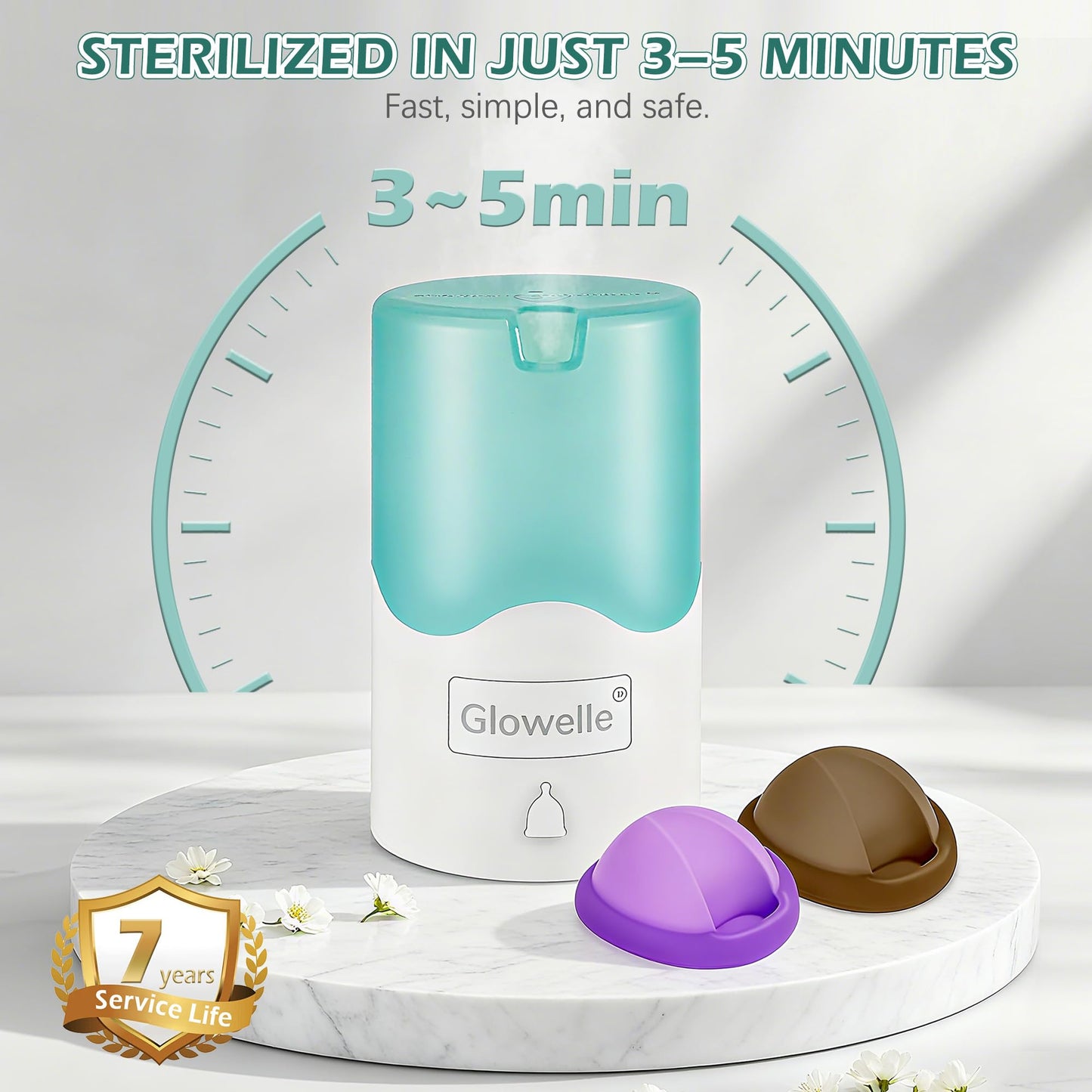 GLOWELLE Menstrual Disc and Sterilizer Set, Mini Period Disc/Cup Steamer Cleaner with 2 Soft Reusable Menstrual Discs-Tampon, Pad, and Cup Alternative for Women, Travel-Friendly