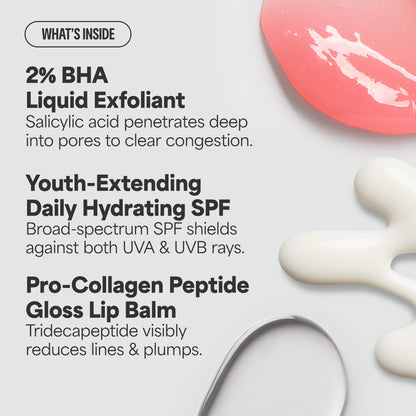 Paula’s Choice The Iconic Trio Kit, Travel 2% BHA Liquid Exfoliant, Travel SPF 50 Moisturizer, Full Sized Peptide Gloss Balm, Complete Glow and Lip Care Set