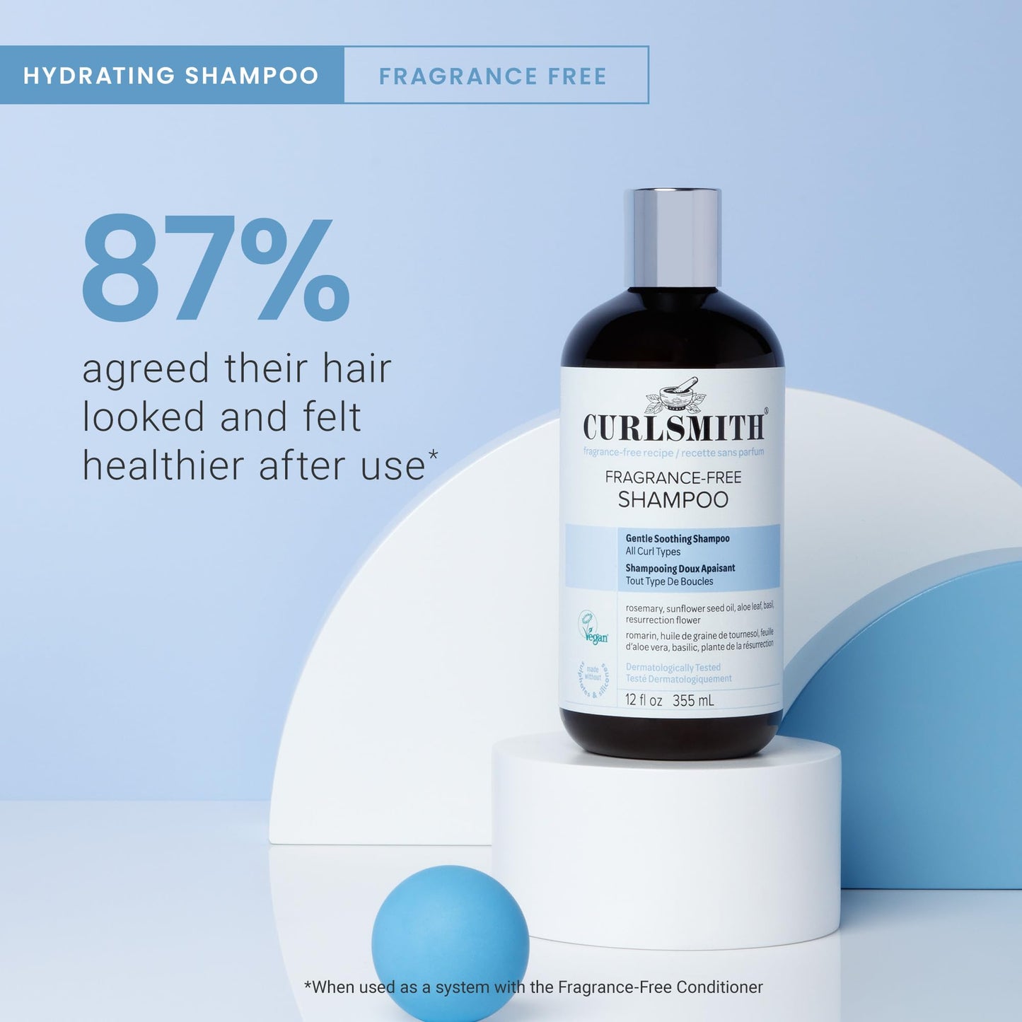 CURLSMITH Fragrance-Free Shampoo - Gently Cleanses Hair, Leaves Curls Feeling Silky and Moisturized (12 oz)