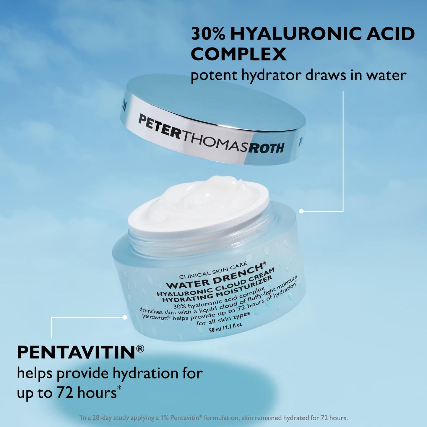 Peter Thomas Roth | Water Drench® Hyaluronic Cloud Cream | Hydrating Moisturizer for Face, Up to 72 Hours of Hydration for More Youthful-Looking Skin, Fragrance Free