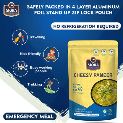 Mora Cheesy Paneer - Ready To Eat Premium Freeze Dried Instant Meal, Microwavable, Effortless Cooking, Gluten-free, Plant-based, High Protein, Emergency Food, Vegan