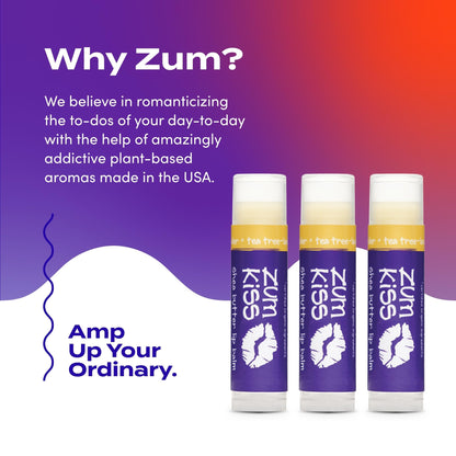 Indigo Wild Zum Kiss Stick - Natural Lip Balm with Organic Beeswax, Sunflower Oil & Vitamin E - Flavored, Hydrating Lip Moisturizer - Tea Tree & Lavender (3 Pack)