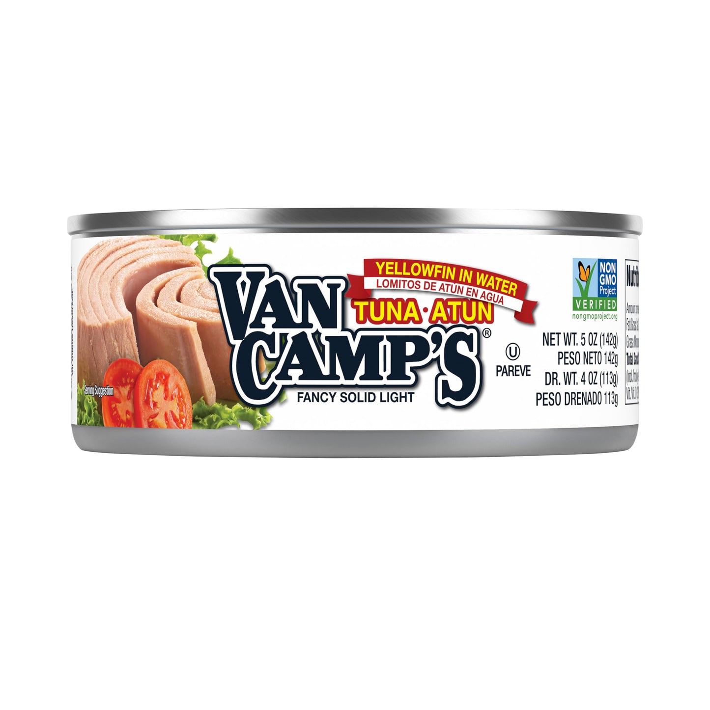 Van Camp's Seafood Solid Light Yellowfin Tuna in Water, 5 oz. Can (Pack of 48), Wild Caught Canned Tuna
