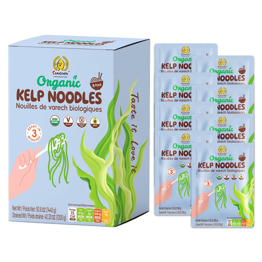 SUNGIVEN Organic Kelp Noodles 50.8 Oz Low Sodium Gluten Free Keto Low Calorie Vegan 6.35 Oz Pack of 8