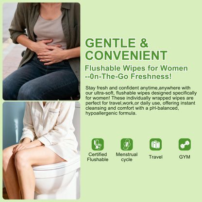 Feminine Wipes Flushable Travel Individually Wrapped,Travel Wipes for Women,Feminine Care Wet Wipes Travel Size Vaginal Wipes for Adult,Girl and Homeless(Cucumber,Pack of 50)