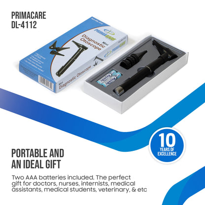 PrimaCare DL-4112 Mini Diagnostic Otoscope Kit with High Resolution LED Ear Light, Medical LED Pocket Clip Otoscope for Nurse, Student, Doctors EMT, 3 Sized Speculas
