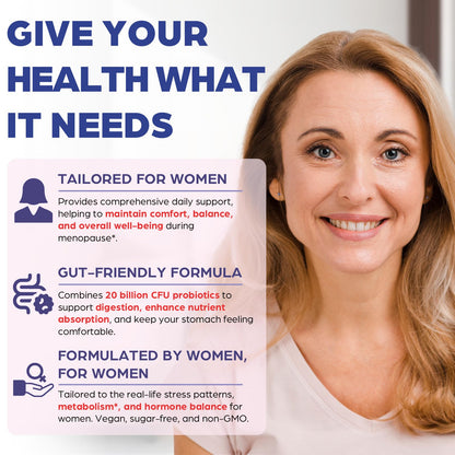 Menopause Supplements for Women, Sugar-Free, 16-in-1 Menopause Relief with Black Cohosh & Ashwagandha, 20 Billion CFU Probiotics, Hormone Harmony for Women, Night Sweats & Mood Swings, 60 Gummies