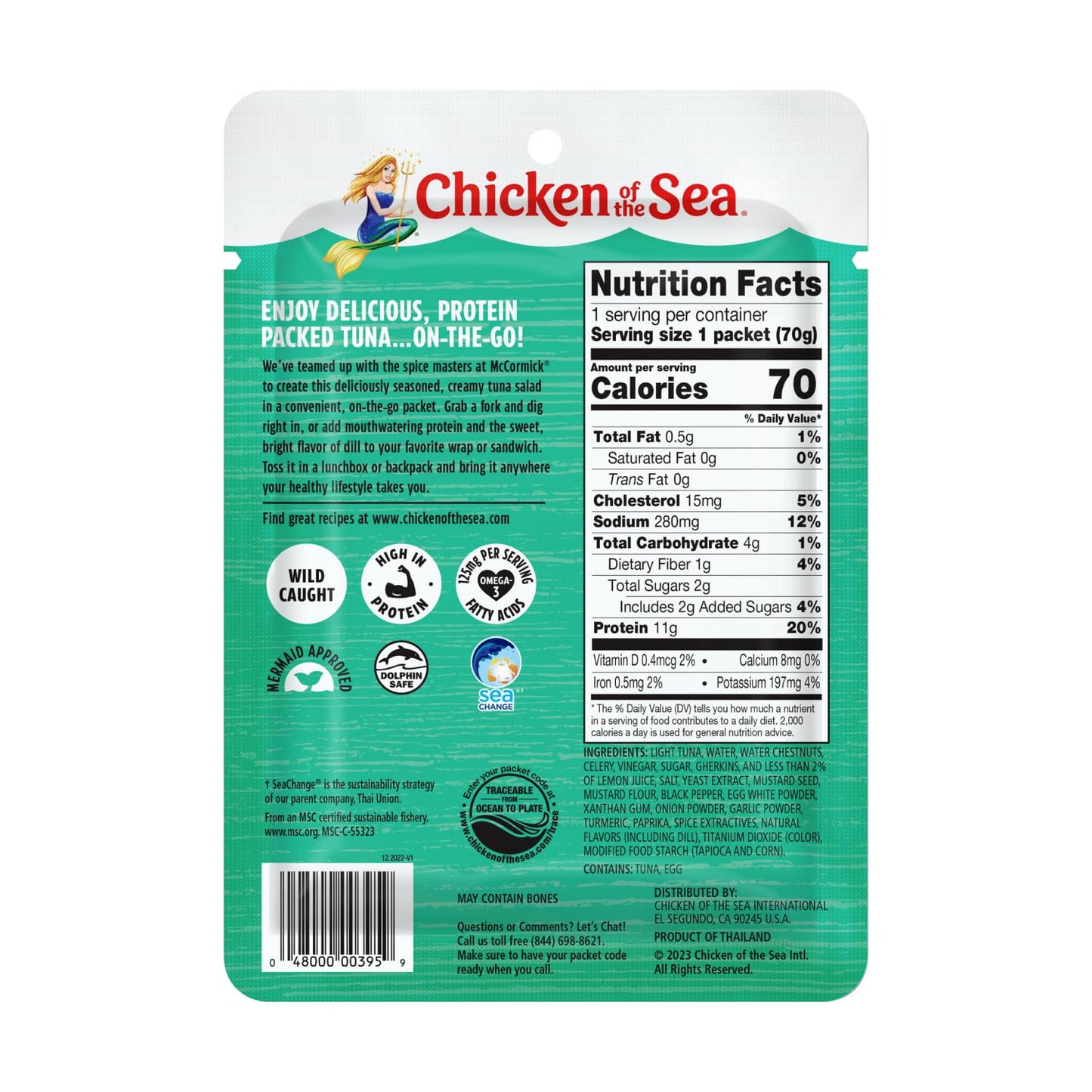 Chicken of the Sea Wild Caught Light Tuna, 3 Flavor Variety Pack, 2.5-Ounce Packet (Box of 6)