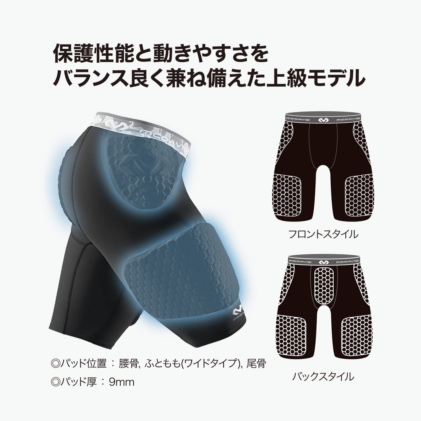 McDavid Compression Padded Shorts with HEX, Hip, Tailbone, Thigh Pads - Girdle Tights for Football, Hockey, Basketball-Unisex