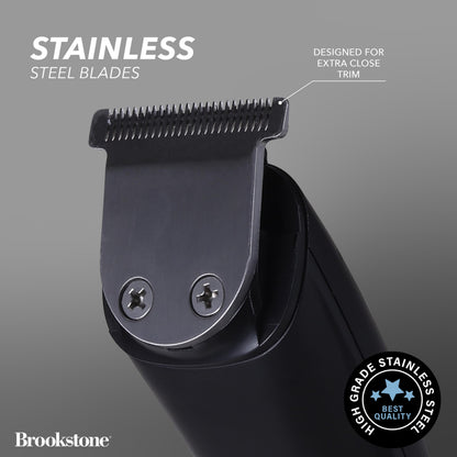 Brookstone - Hair & Beard Trimmer Kit, Precision Grooming for Hair, Beard, & Body with Adjustable Combs, Charging Base & Accessories (14-Piece)