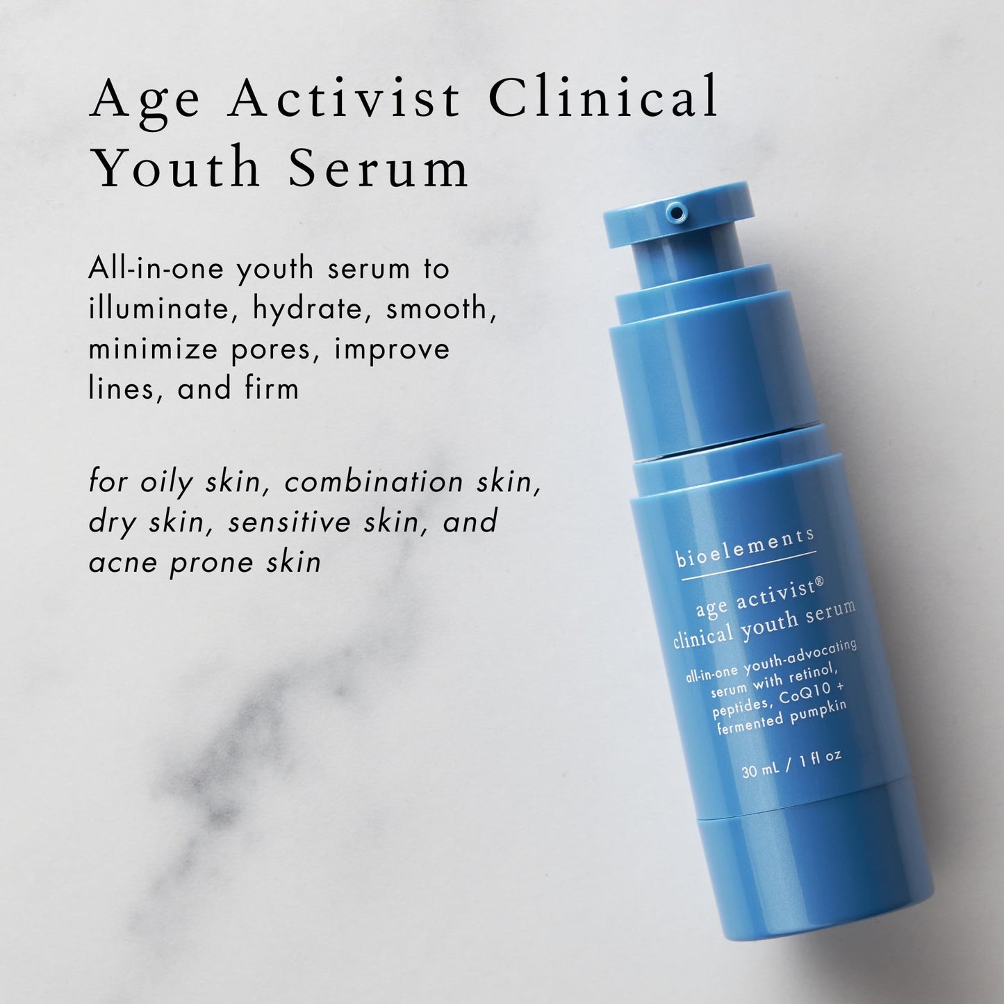 Bioelements Age Activist Clinical Youth Serum - 1 oz - Hydrates, Exfoliates, Minimizes Pores & Improves Lines - All Skin Types - Vegan, Gluten Free