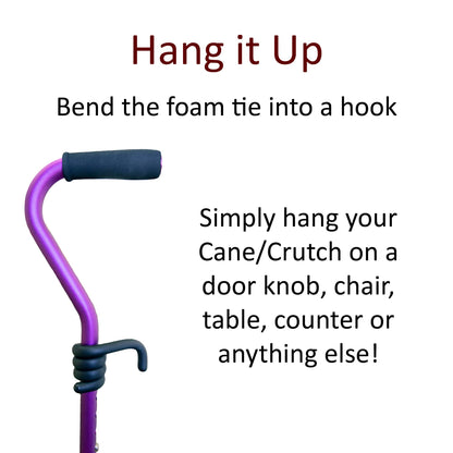 Crutcheze Cane Holder 3 Pack – Flexible Wrap Clip for Walking Sticks – for Walkers, Rollators, Scooters – Keeps Canes Within Reach – Lightweight Cane Accessory