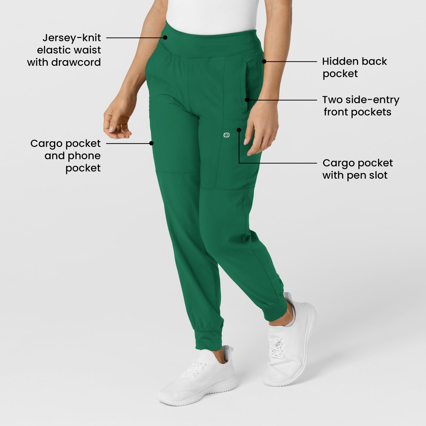 Women's Comfort Waist Cargo Jogger Scrub Pant, Hunter Green, 2XSPET