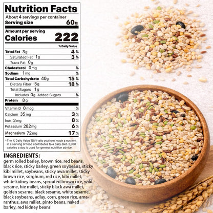 30-Grain Multigrain Rice Mix from Japan – Mixed Grains Blend with Barley, Beans & Sesame for Buddha Bowls & Burritos, Whole Grains, Non-GMO, High Fiber, Just Mix with White Rice, Easy to Cook (240g)