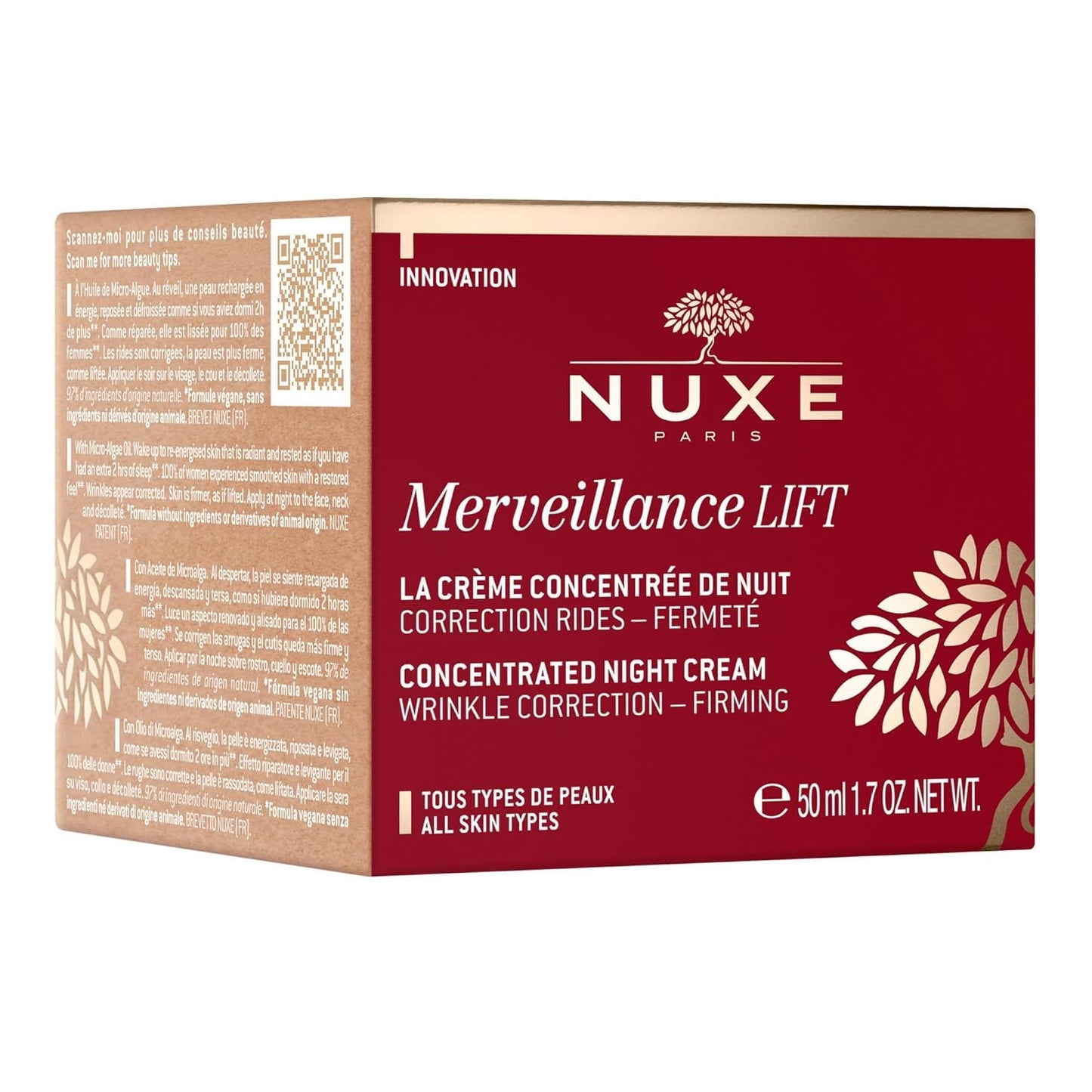 Nuxe Merveillance Lift Night Cream, Face Anti-Aging Moisturizer with Hydrating Care for Smoothing Fine Lines and Boosting Radiance, 1.7 Fl Oz