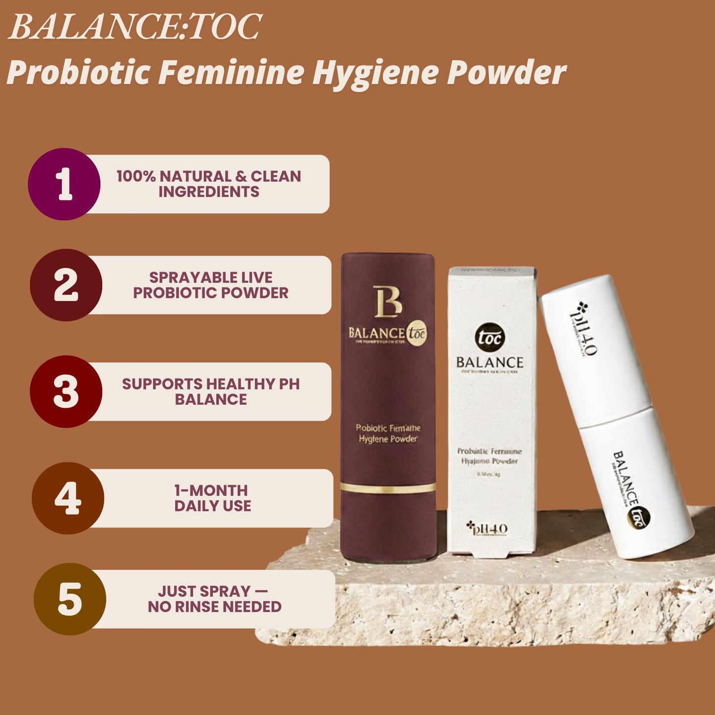BalanceToc Feminine Probiotic Powder Spray – Gold Edition – Direct Probiotic Y-Zone Care, Odor Control & pH Balance Support, 6.5g(0.23oz) On-the-Go Feminine Freshness