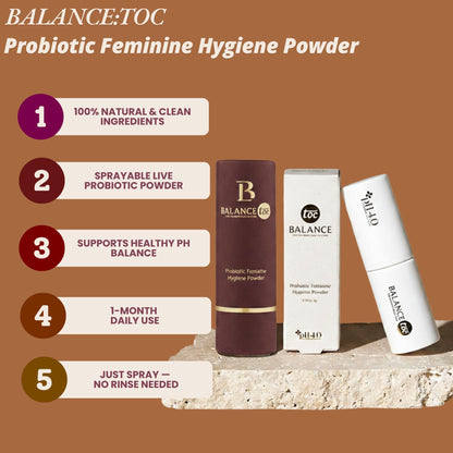 BalanceToc Feminine Probiotic Powder Spray – Gold Edition – Direct Probiotic Y-Zone Care, Odor Control & pH Balance Support, 6.5g(0.23oz) On-the-Go Feminine Freshness