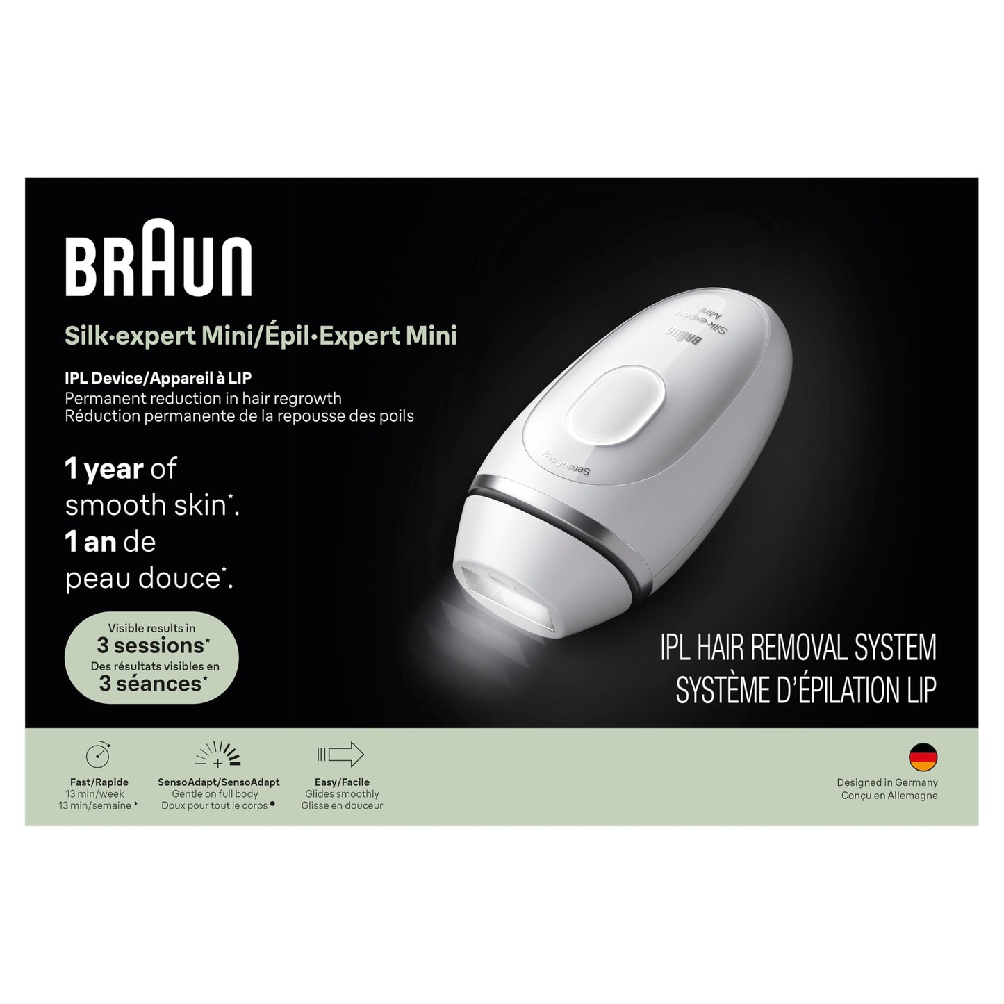 Braun IPL Mini, Silk·Expert Mini, IPL Hair Removal for Women and Men, Permanent Laser Hair Reduction At-Home, IPL1115