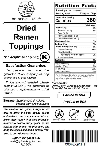 Spices Village Dried Vegetables, Dried Ramen Toppings, Less Carrots More Bell Pepppers, 16 oz, Non GMO, Kosher