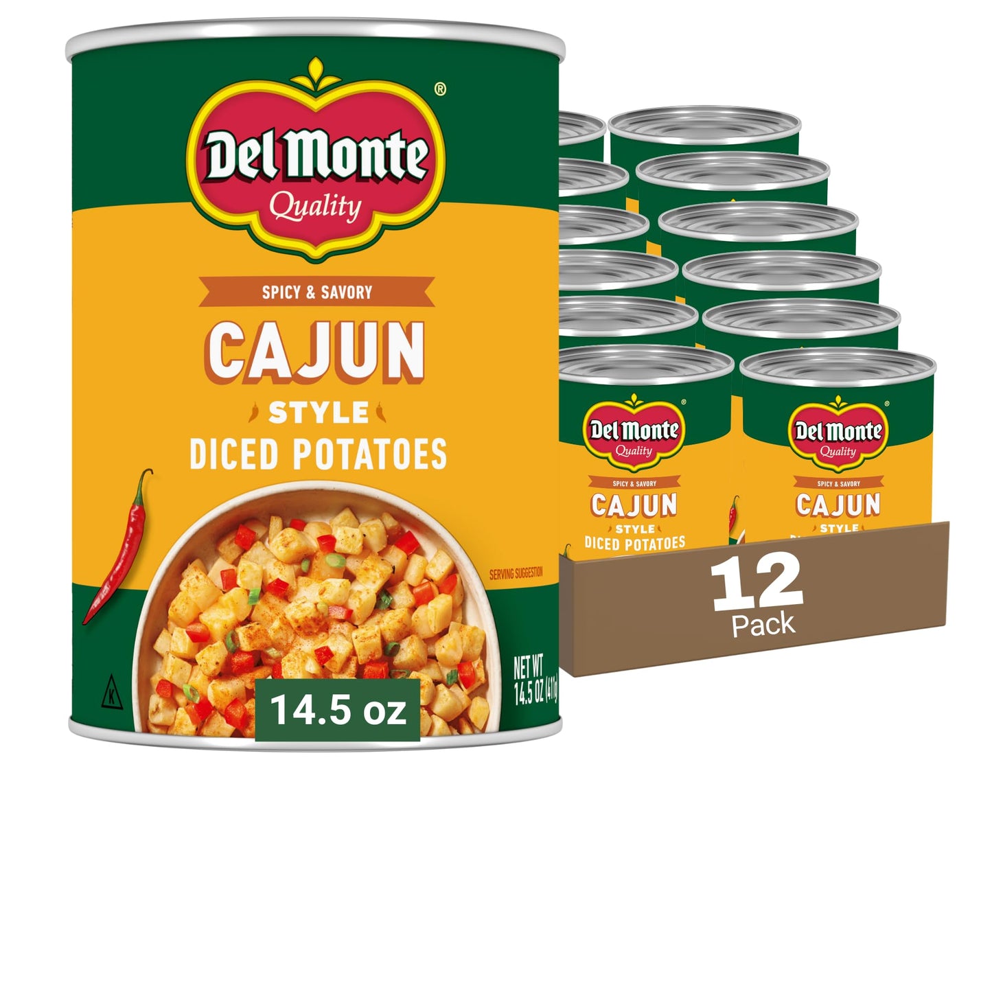 Del Monte Cajun Style Diced Potatoes, 14.5 oz. Cans, Pack of 12