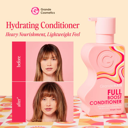 Grande Cosmetics GrandeHAIR Full Boost Shampoo & Conditioner - Sulfate-Free with Niacinamide, Biotin & Rice Protein - Cleanses, Conditions & Strengthens for Healthier & Fuller Looking Hair