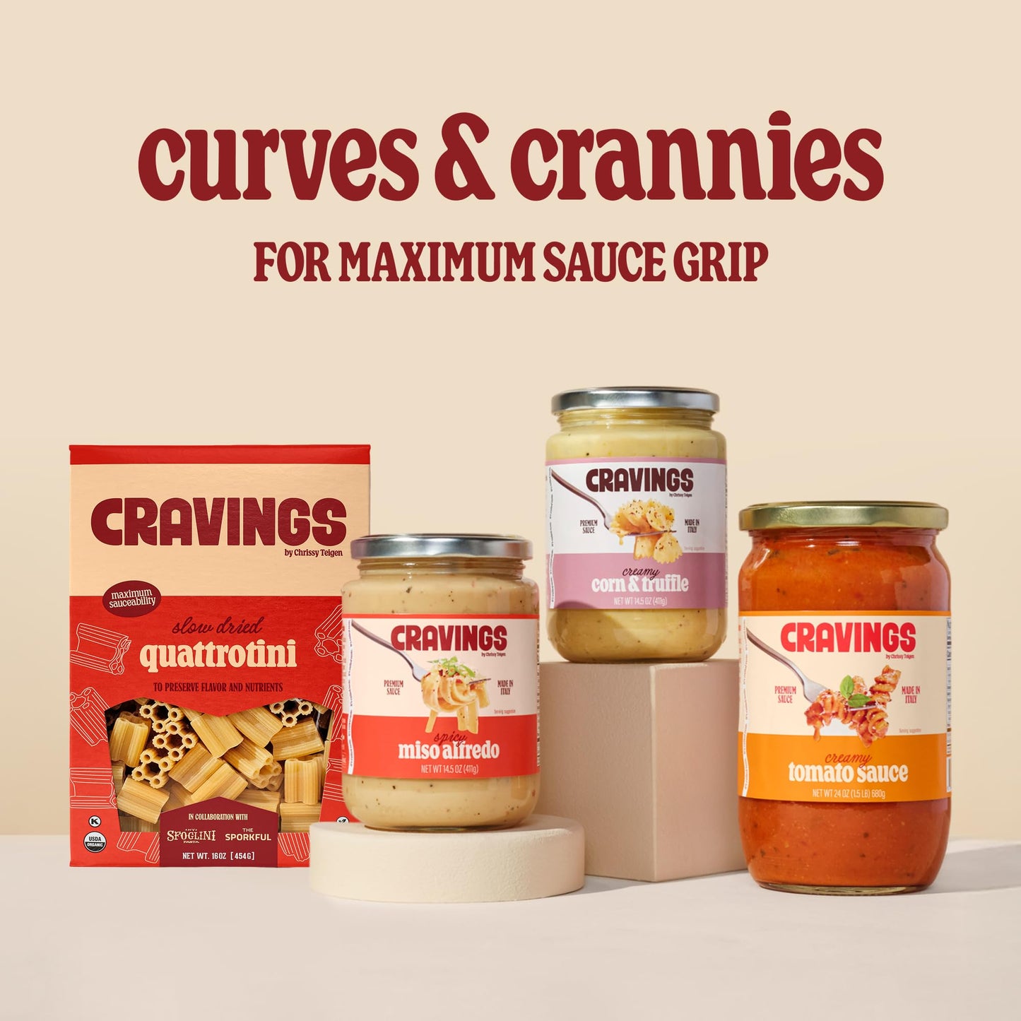 Cravings x Sfoglini Quattrotini Pasta 2 Pack | Organic Durum Semolina Pasta Noodles | Bronze-Die Cut Italian-Inspired Shape, 16oz each