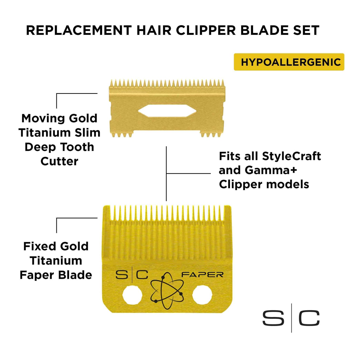 StyleCraft Replacement Hair Clipper Fixed Moving Blade Cutter Set Professional Grade