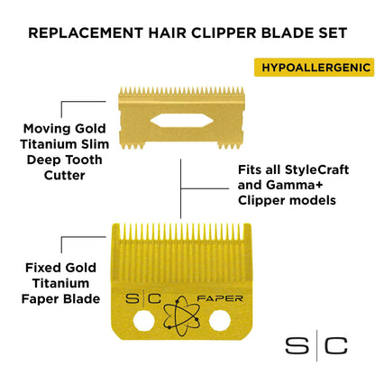StyleCraft Replacement Hair Clipper Fixed Moving Blade Cutter Set Professional Grade