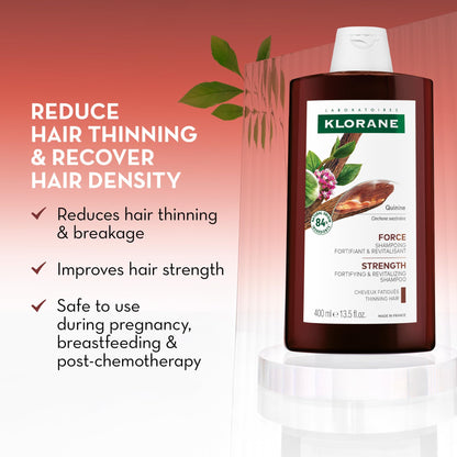 Klorane Strengthening Shampoo with Quinine - Dermatologist-Tested - Natural Alternative Thickening Shampoo for Hair Thinning - Support Stronger, Healthier Hair for Men & Women - 13.5 fl. oz.