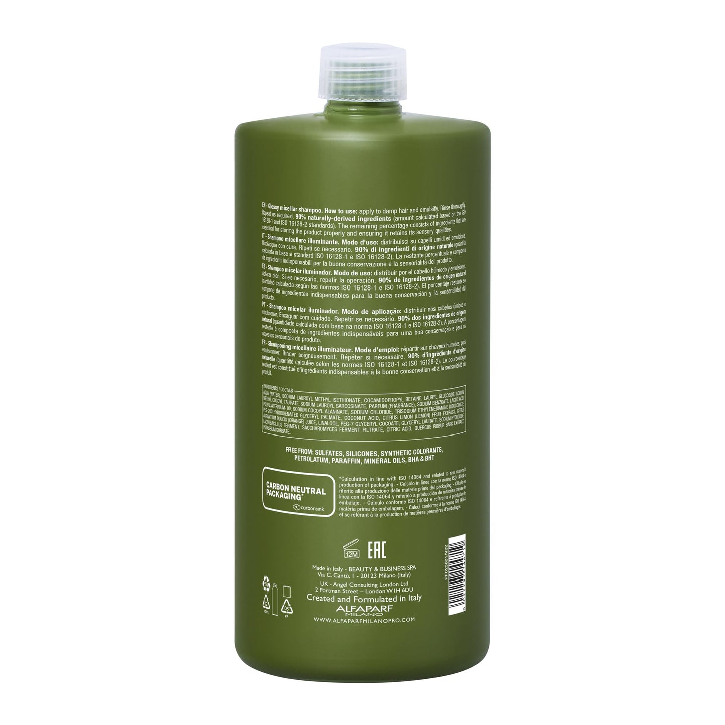 ALFAPARF MILANO Benvoleo Glossy Micellar Shampoo for Dull Hair - Clean, Vegan, Sustainable Hair Care - Sulfate Free Shampoo - Adds Shine and Softness - Natural Ingredients - 33.8 Fl. Oz.