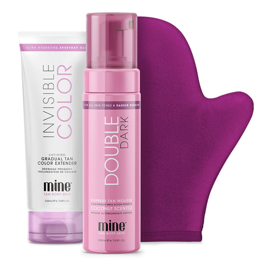 MineTan Self Tanners Best Bundle | Forever Bronze Kit | Includes Double Dark Self Tanner Mousse | Invisible Color Tanning Lotion + Self Tanning Mitt Applicator | No Orange Tones or Fake Tan Smell