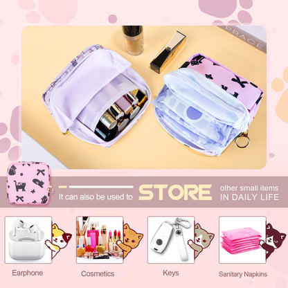 Tampon Holder for Purse, Canvas Period Bag Sanitary Napkin Storage Bag for Girls Womens, Portable Feminine Emergency Pad Period Pouch(Daisy Black Cat)
